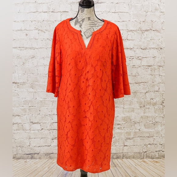 Jessica Howard Red/Orange Lace Shift Dress Women’s 14W - Picture 1 of 13